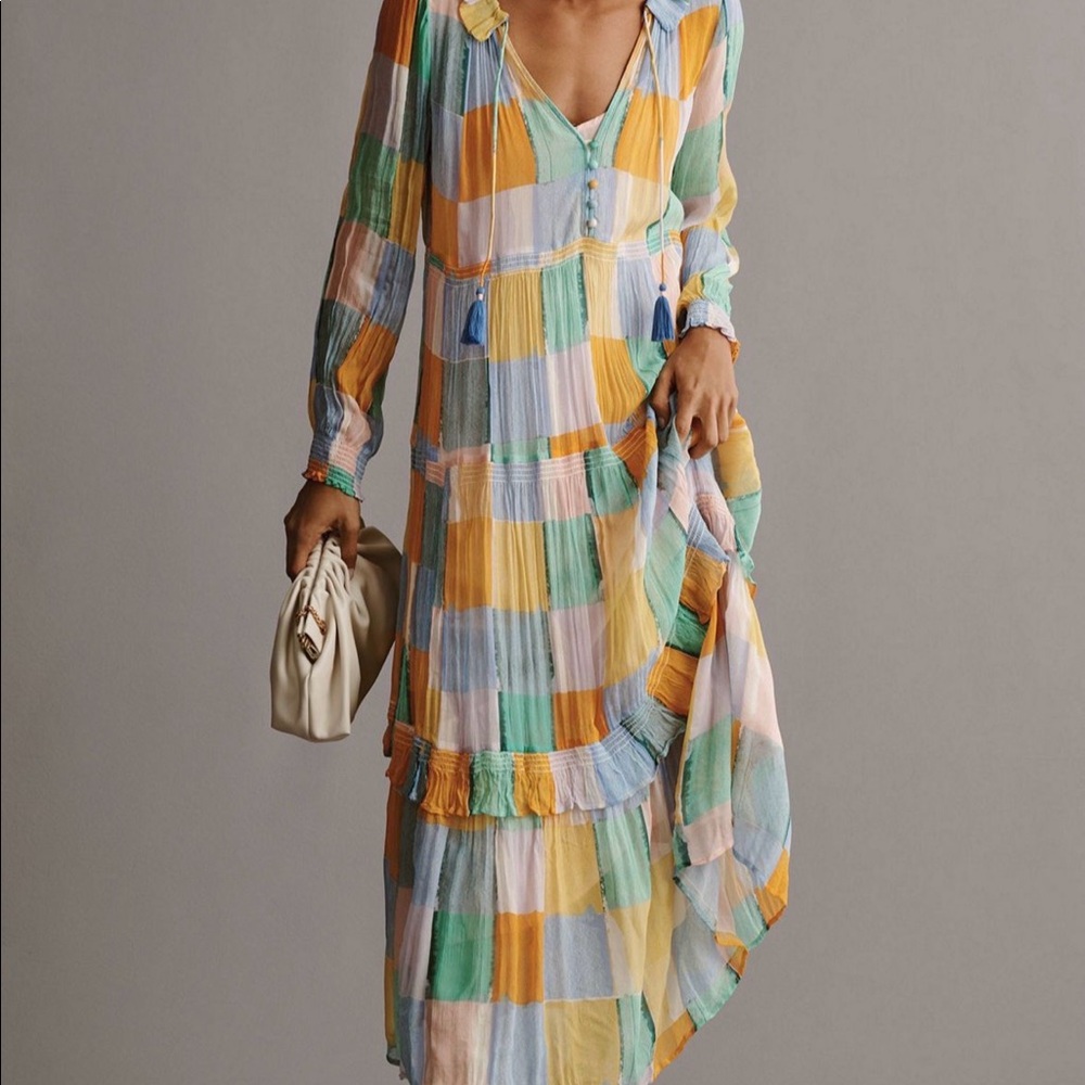 ANTHROPOLOGIE MARAIS PRINTED CHIFFON MAXI DRESS